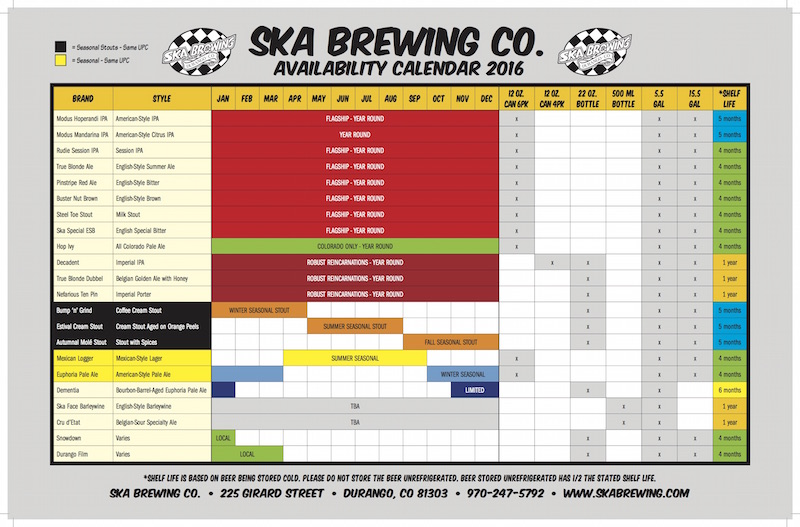 2016 Ska Brewing Beer Release Calendar