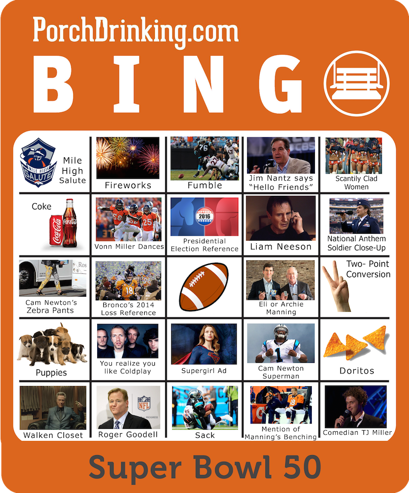 2016 Super Bowl 50 Bingo Boards