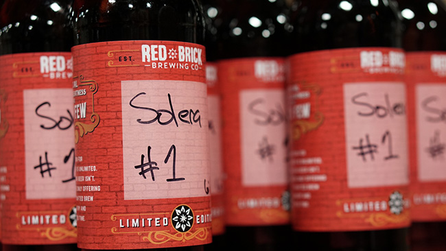 The limited release of Red Brick Brewing's first American Wild Ale, Solera No. 1. (Chris Powell/PorchDrinking.com)