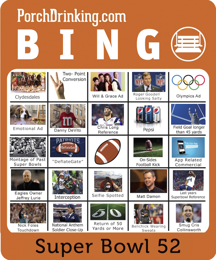 2018 Super Bowl Bingo Boards for Sunday’s Big Game