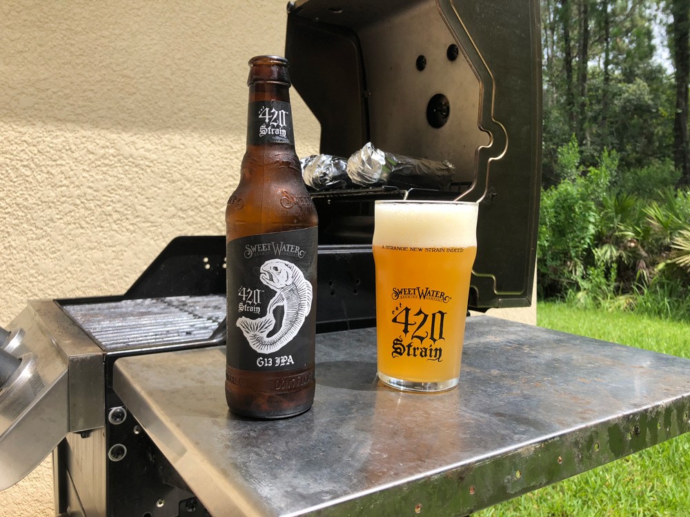 A fresh pour of 420 Strain G13 IPA while grilling