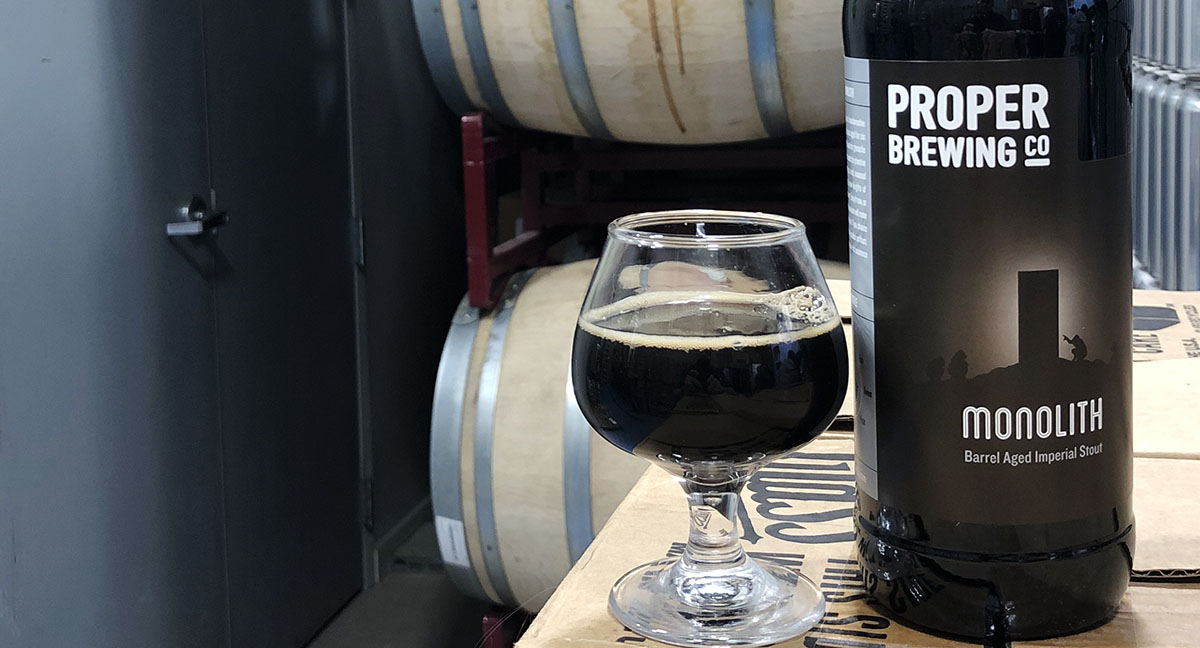Monolith, a barrel-aged imperial stout, is Proper Brewing Co.'s first barrel-aged beer. Photo Credit: Tim Haran