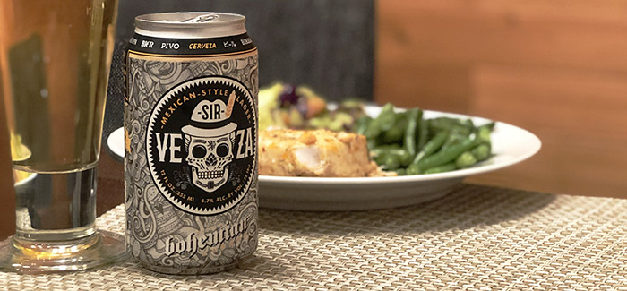 Sir Veza, Bohemian Brewery's Mexican-style lager, paired with a lemon-garlic halibut.